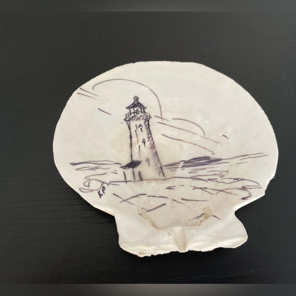 Hand-painted Seashell Lighthouse and Ocean Design 5.5”